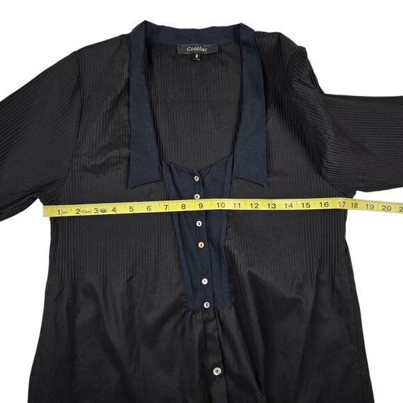 Cotelac Dress Size 2 US 8 Black Tunic Ruched Lagenlook Mixed Media Button Up - Picture 5 of 7
